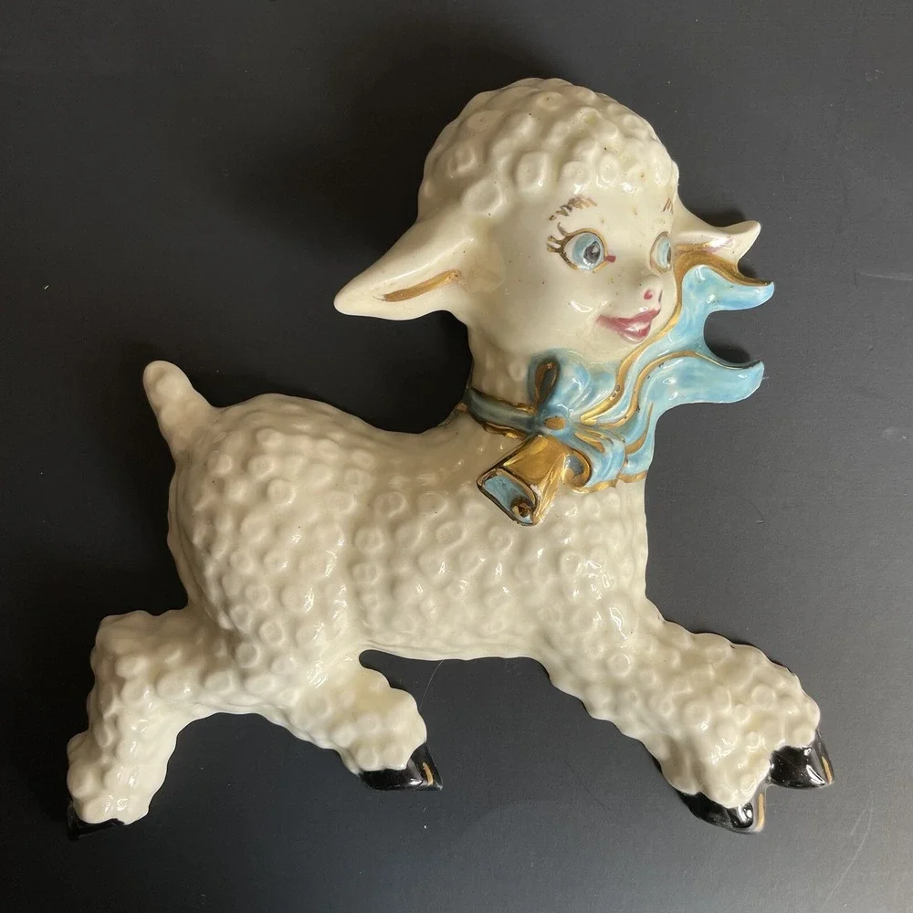 Vtg Nursery Rhyme Little Bo Peep With Her Sheep Ceramic Wall Plaque Hand Painted
